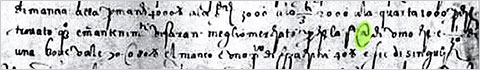 The first known instance of the symbol @ being used in writing: a 1536 letter from an Italian merchant.