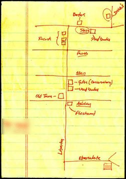 A map of a Midwestern town, drawn for Paul Stiff by a friend