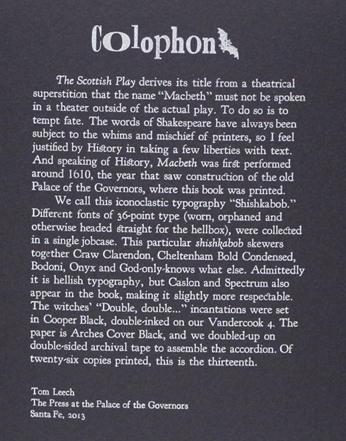 The Scottish Play, Tom Leech, Colophon